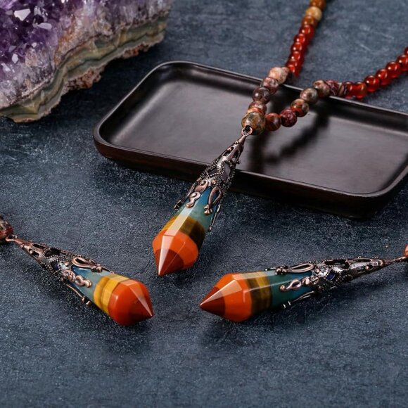 Natural 7 Chakra Mala Beads Necklace with Reiki Crystal Pendant, 108 Beads - Picture 8 of 8